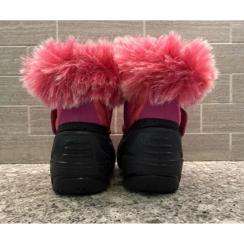 Kamik Kids Pink Black Faux Fur Trim Waterproof Winter Snow Boots Size 7 Toddler